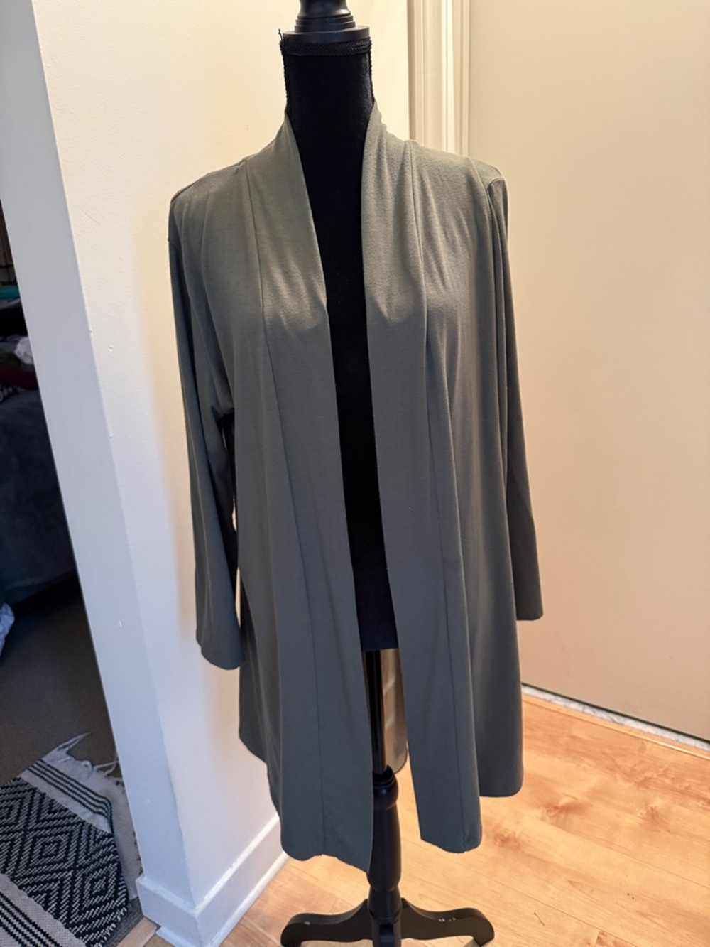 NY Collection Olive Green Open-Front Long Cape Jacket